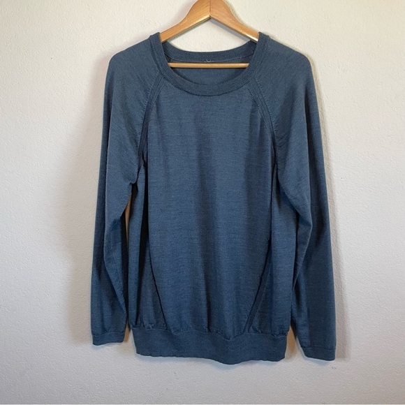 Lululemon Rising Salutation Sweater Heathered Astro Blue Wool Blend W3AFKS - Picture 4 of 10